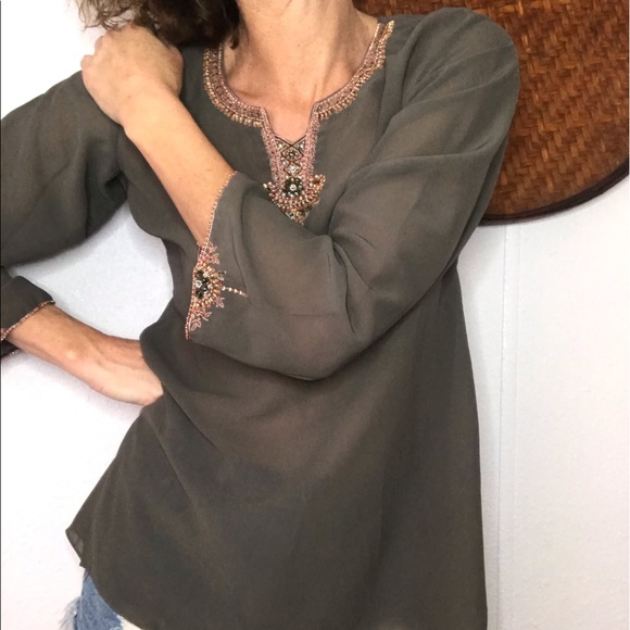 🔸Middle Eastern hand beaded tunic blouse - Picture 3 of 8
